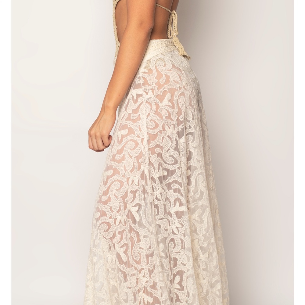 Z&L Europe Free People Natural Lace Boho Maxi Beach Skirt S View 2